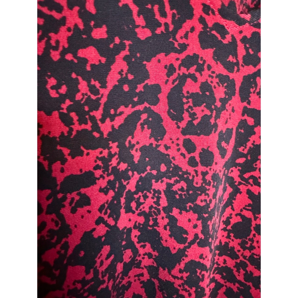 Calvin Klein 1X Red Black Abstract Animal Print V-Neck Smocked Office Blouse Top - Picture 9 of 14